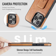 For iPhone 16 Pro Max Fierre Shann Oil Wax Cow Leather Holder Back Phone Case(Brown)