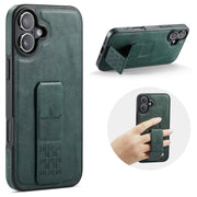 For iPhone 16 Plus Fierre Shann Oil Wax Cow Leather Holder Back Phone Case(Green)