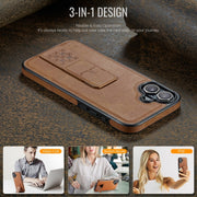For iPhone 16 Plus Fierre Shann Oil Wax Cow Leather Holder Back Phone Case(Brown)