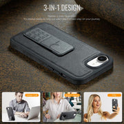 For iPhone 16e Fierre Shann Oil Wax Cow Leather Holder Back Phone Case(Black)