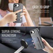 For iPhone 16e Fierre Shann Oil Wax Cow Leather Holder Back Phone Case(Grey)