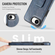 For iPhone 16e Fierre Shann Oil Wax Cow Leather Holder Back Phone Case(Blue)