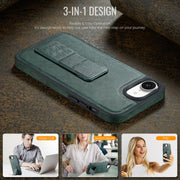 For iPhone 16e Fierre Shann Oil Wax Cow Leather Holder Back Phone Case(Green)