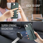 For iPhone 16e Fierre Shann Oil Wax Cow Leather Holder Back Phone Case(Green)