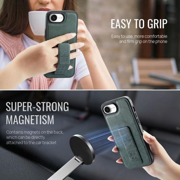 For iPhone 16e Fierre Shann Oil Wax Cow Leather Holder Back Phone Case(Green)