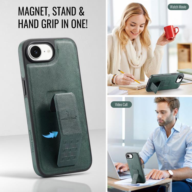 For iPhone 16e Fierre Shann Oil Wax Cow Leather Holder Back Phone Case(Green)