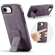 For iPhone 16e Fierre Shann Oil Wax Cow Leather Holder Back Phone Case(Purple)