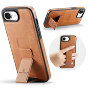 For iPhone 16e Fierre Shann Oil Wax Cow Leather Holder Back Phone Case(Brown)