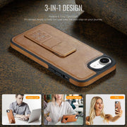 For iPhone 16e Fierre Shann Oil Wax Cow Leather Holder Back Phone Case(Brown)