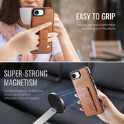 For iPhone 16e Fierre Shann Oil Wax Cow Leather Holder Back Phone Case(Brown)