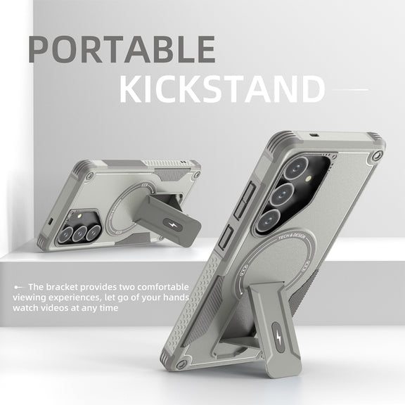 For Samsung Galaxy S24 5G / S25 5G Armor MagSafe Holder PC Hybrid TPU Phone Case(Grey)