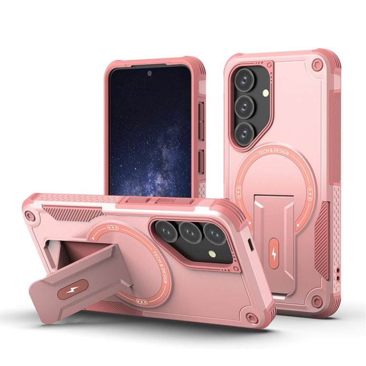 For Samsung Galaxy S24 5G / S25 5G Armor MagSafe Holder PC Hybrid TPU Phone Case(Pink)