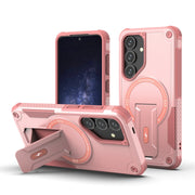 For Samsung Galaxy S24 5G / S25 5G Armor MagSafe Holder PC Hybrid TPU Phone Case(Pink)