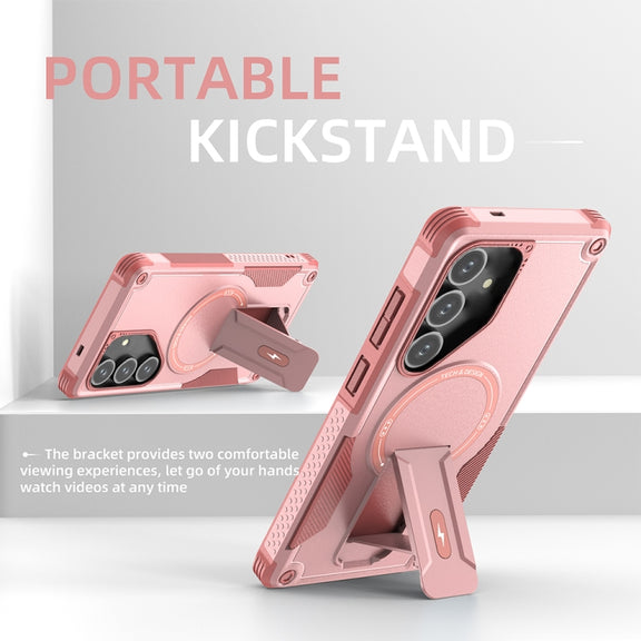 For Samsung Galaxy S24 5G / S25 5G Armor MagSafe Holder PC Hybrid TPU Phone Case(Pink)