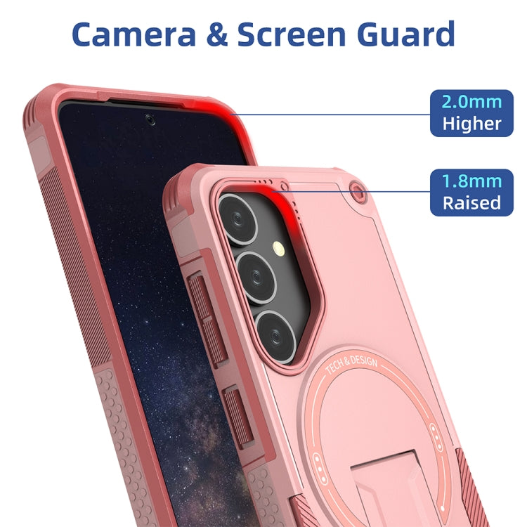 For Samsung Galaxy S24 5G / S25 5G Armor MagSafe Holder PC Hybrid TPU Phone Case(Pink)