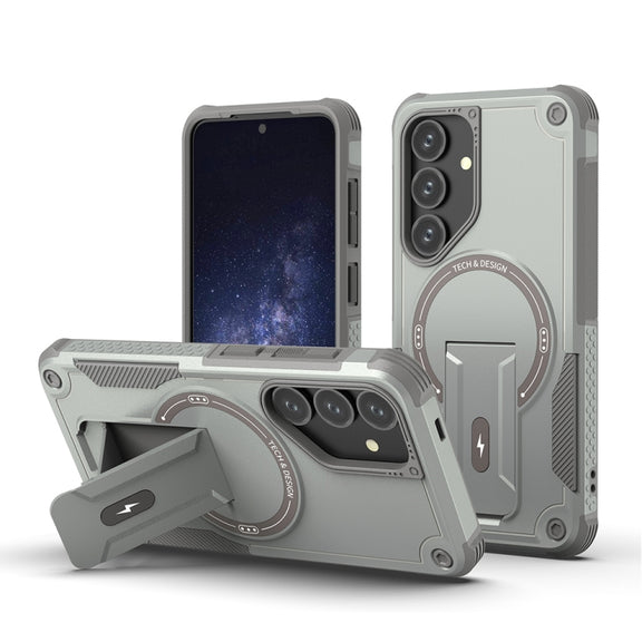For Samsung Galaxy S24+ 5G / S25+ 5G Armor MagSafe Holder PC Hybrid TPU Phone Case(Grey)
