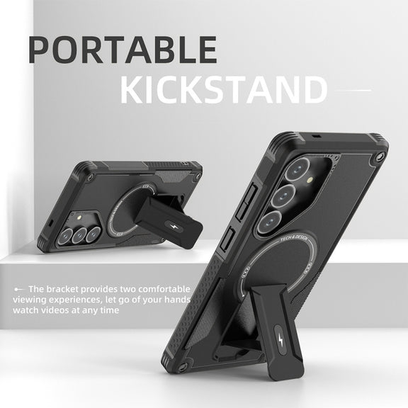 For Samsung Galaxy S24+ 5G / S25+ 5G Armor MagSafe Holder PC Hybrid TPU Phone Case(Black)