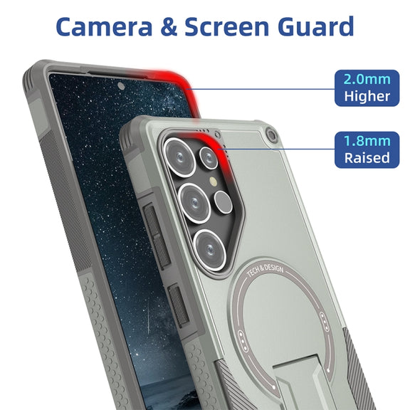For Samsung Galaxy S25 Ultra 5G Armor MagSafe Holder PC Hybrid TPU Phone Case(Grey)