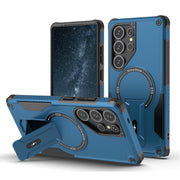For Samsung Galaxy S25 Ultra 5G Armor MagSafe Holder PC Hybrid TPU Phone Case(Dark Blue)