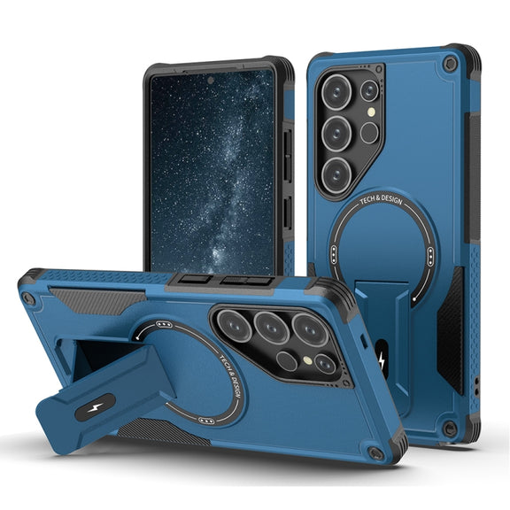 For Samsung Galaxy S25 Ultra 5G Armor MagSafe Holder PC Hybrid TPU Phone Case(Dark Blue)