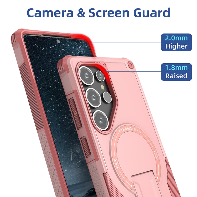 For Samsung Galaxy S25 Ultra 5G Armor MagSafe Holder PC Hybrid TPU Phone Case(Pink)