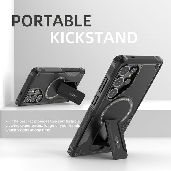 For Samsung Galaxy S25 Ultra 5G Armor MagSafe Holder PC Hybrid TPU Phone Case(Black)
