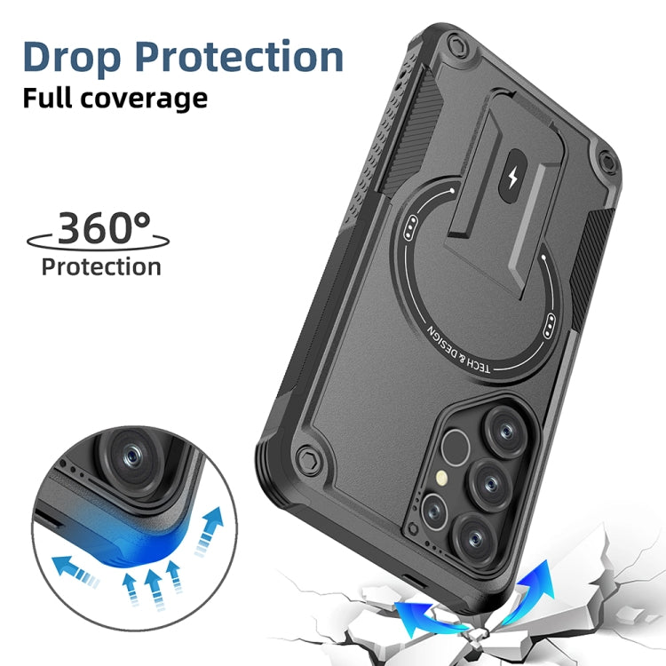For Samsung Galaxy S25 Ultra 5G Armor MagSafe Holder PC Hybrid TPU Phone Case(Black)