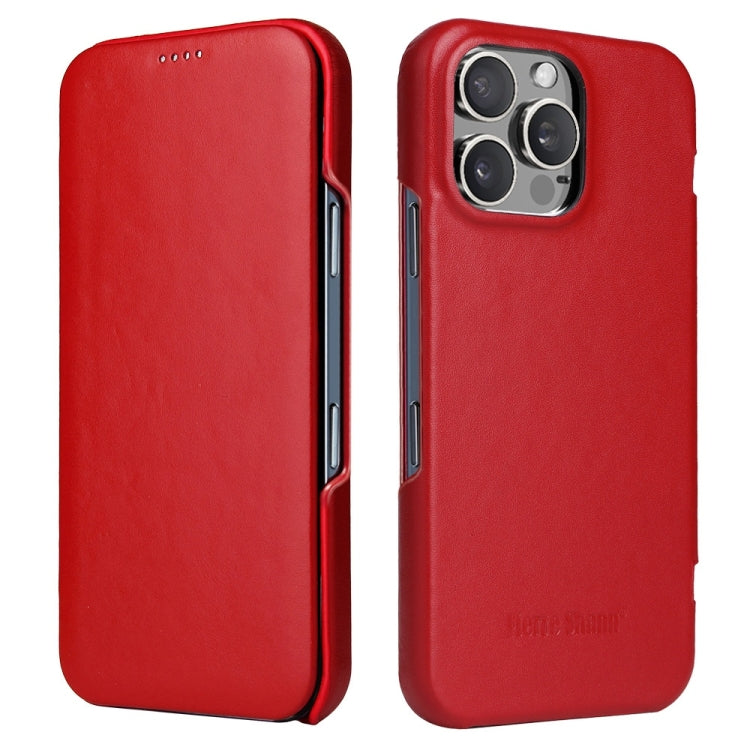 For iPhone 16 Pro Max Fierre Shann Top Layer Cowhide Business Magnetic Leather Phone Case(Red)