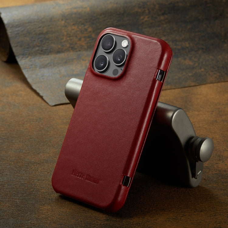 For iPhone 16 Pro Max Fierre Shann Top Layer Cowhide Business Magnetic Leather Phone Case(Red)