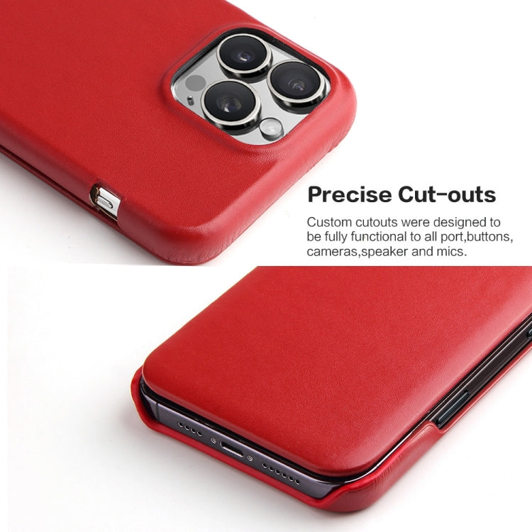 For iPhone 16 Pro Max Fierre Shann Top Layer Cowhide Business Magnetic Leather Phone Case(Red)