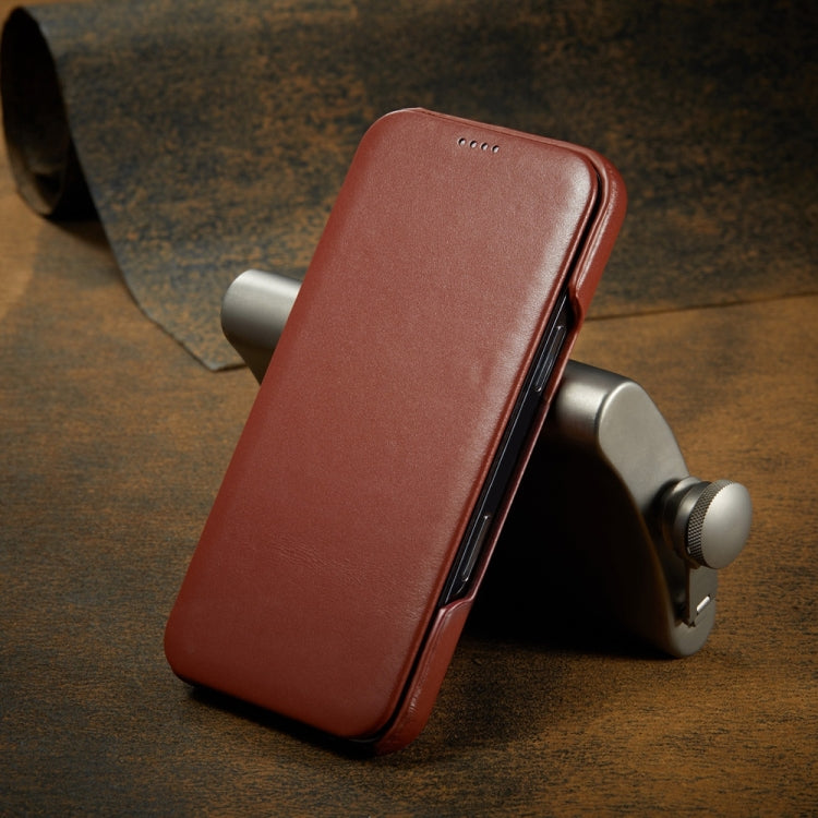 For iPhone 16 Pro Max Fierre Shann Top Layer Cowhide Business Magnetic Leather Phone Case(Brown)