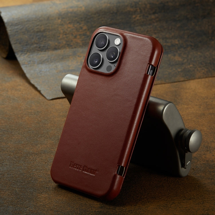 For iPhone 16 Pro Max Fierre Shann Top Layer Cowhide Business Magnetic Leather Phone Case(Brown)
