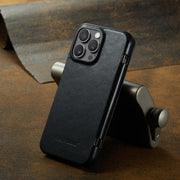For iPhone 16 Pro Max Fierre Shann Top Layer Cowhide Business Magnetic Leather Phone Case(Black)