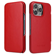 For iPhone 16 Pro Fierre Shann Top Layer Cowhide Business Magnetic Leather Phone Case(Red)