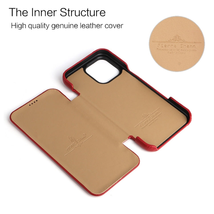 For iPhone 16 Pro Fierre Shann Top Layer Cowhide Business Magnetic Leather Phone Case(Red)