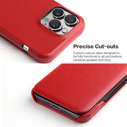 For iPhone 16 Pro Fierre Shann Top Layer Cowhide Business Magnetic Leather Phone Case(Red)