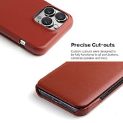 For iPhone 16 Pro Fierre Shann Top Layer Cowhide Business Magnetic Leather Phone Case(Brown)