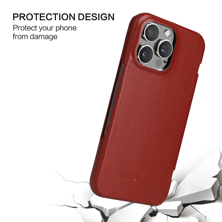 For iPhone 16 Pro Fierre Shann Top Layer Cowhide Business Magnetic Leather Phone Case(Brown)