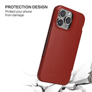 For iPhone 16 Pro Fierre Shann Top Layer Cowhide Business Magnetic Leather Phone Case(Brown)
