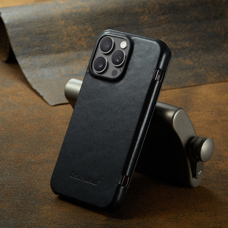 For iPhone 16 Pro Fierre Shann Top Layer Cowhide Business Magnetic Leather Phone Case(Black)