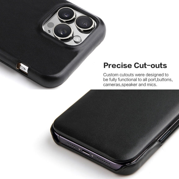 For iPhone 16 Pro Fierre Shann Top Layer Cowhide Business Magnetic Leather Phone Case(Black)
