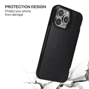 For iPhone 16 Pro Fierre Shann Top Layer Cowhide Business Magnetic Leather Phone Case(Black)