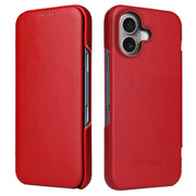 For iPhone 16 Plus Fierre Shann Top Layer Cowhide Business Magnetic Leather Phone Case(Red)