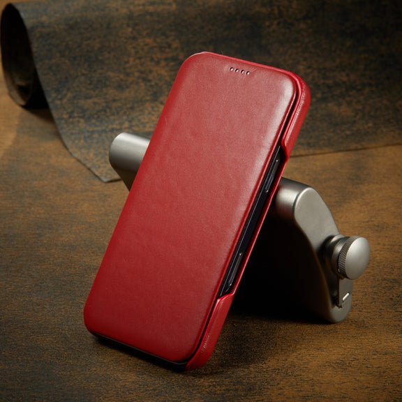 For iPhone 16 Plus Fierre Shann Top Layer Cowhide Business Magnetic Leather Phone Case(Red)