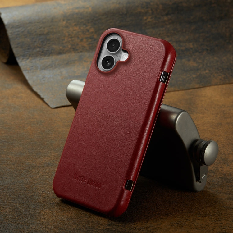 For iPhone 16 Plus Fierre Shann Top Layer Cowhide Business Magnetic Leather Phone Case(Red)