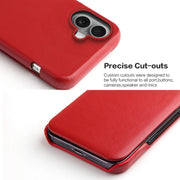 For iPhone 16 Plus Fierre Shann Top Layer Cowhide Business Magnetic Leather Phone Case(Red)