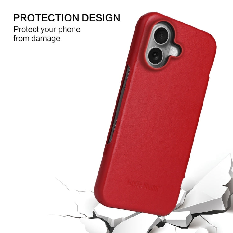 For iPhone 16 Plus Fierre Shann Top Layer Cowhide Business Magnetic Leather Phone Case(Red)