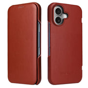 For iPhone 16 Plus Fierre Shann Top Layer Cowhide Business Magnetic Leather Phone Case(Brown)
