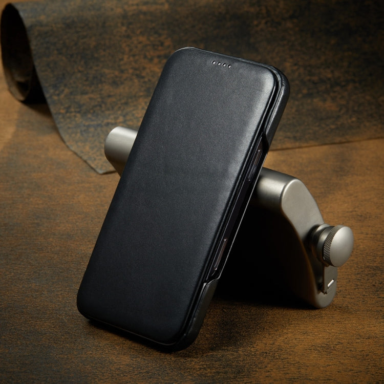 For iPhone 16 Plus Fierre Shann Top Layer Cowhide Business Magnetic Leather Phone Case(Black)