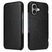 For iPhone 16 Plus Fierre Shann Top Layer Cowhide Business Magnetic Leather Phone Case(Black)